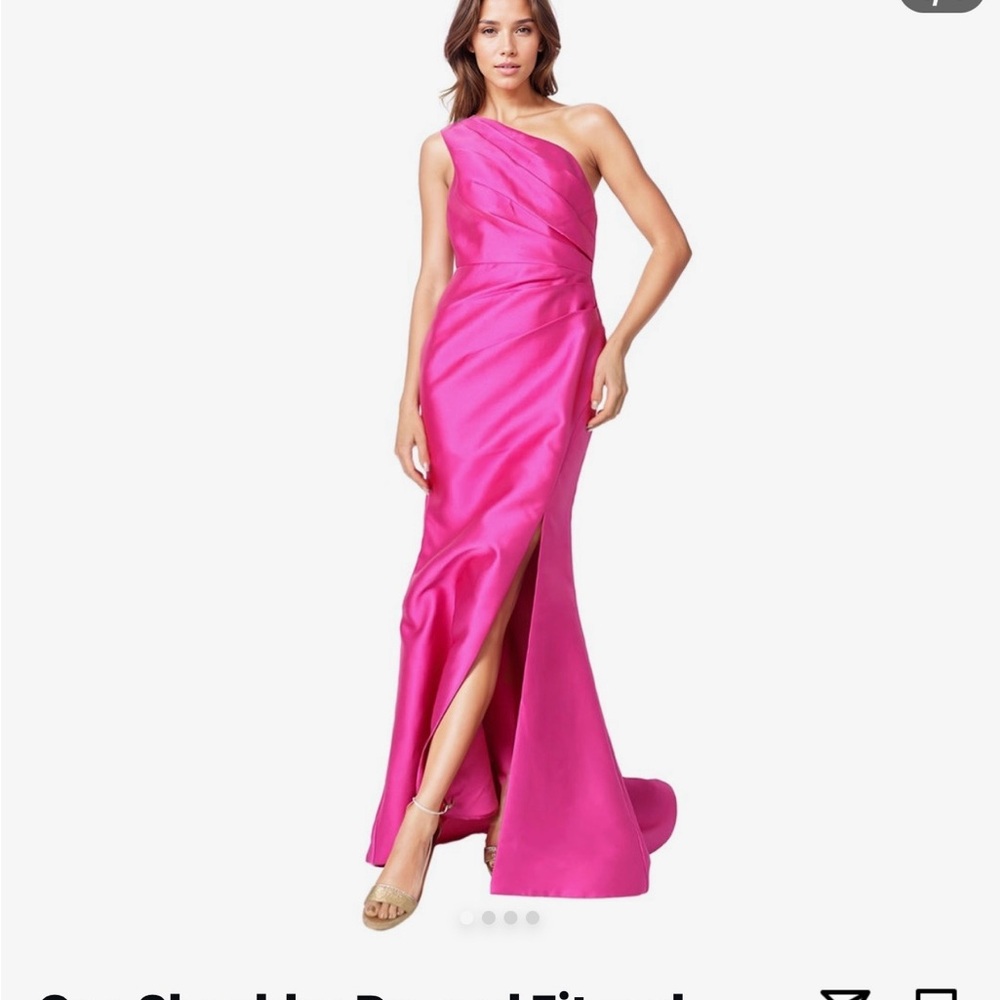 Rene Ruiz Pink Asymmetrical Ruched Gown